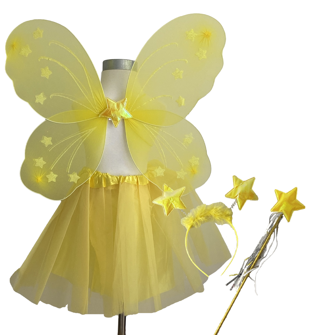 Yellow Fairy Tutu Wing Wand Headband Dress Up Set