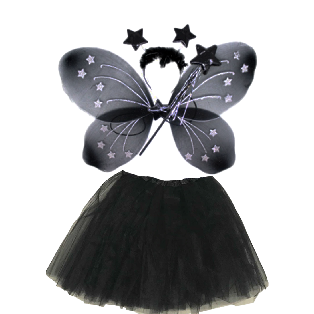 Black Fairy Tutu Wing Wand Headband Dress Up Set