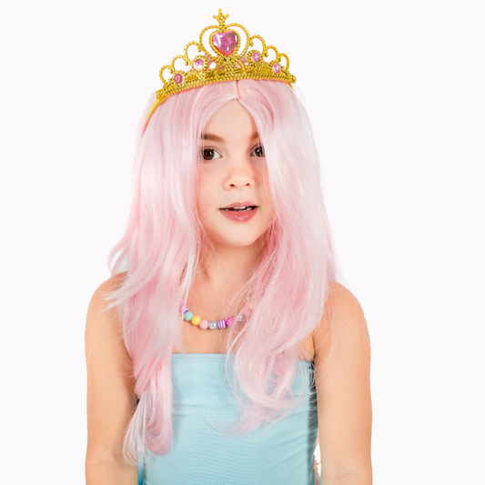 Childs Pink Princess Wig Includes Crown