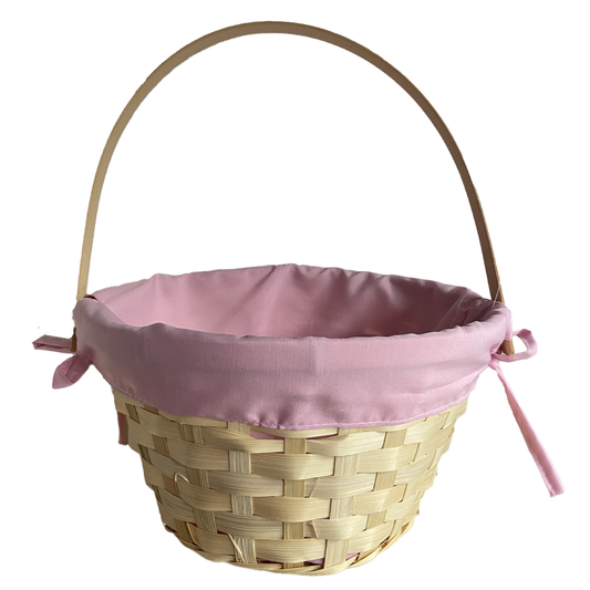 Easter Basket Round Natural with Pink Lining