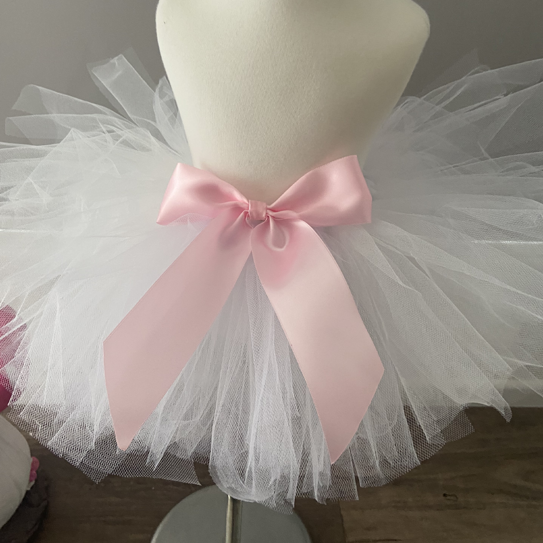 Easter Bunny White 6 Layer Fluffy Tutu with Ribbon and Bunny Tail