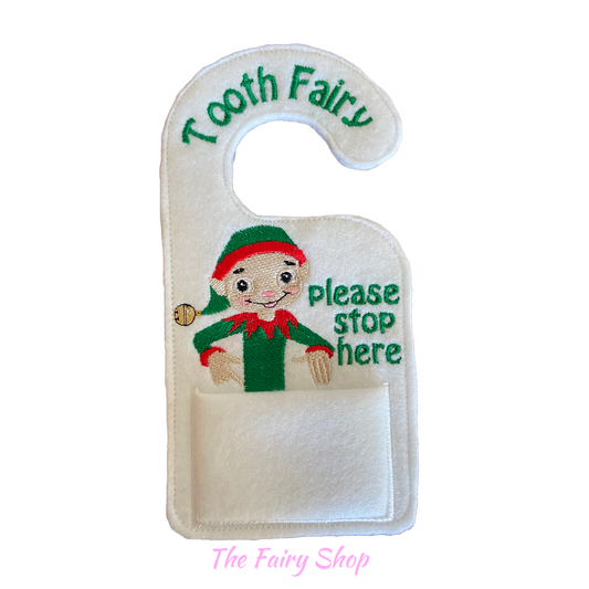 Elf Embroidered Please Stop Here Tooth Door Hanger