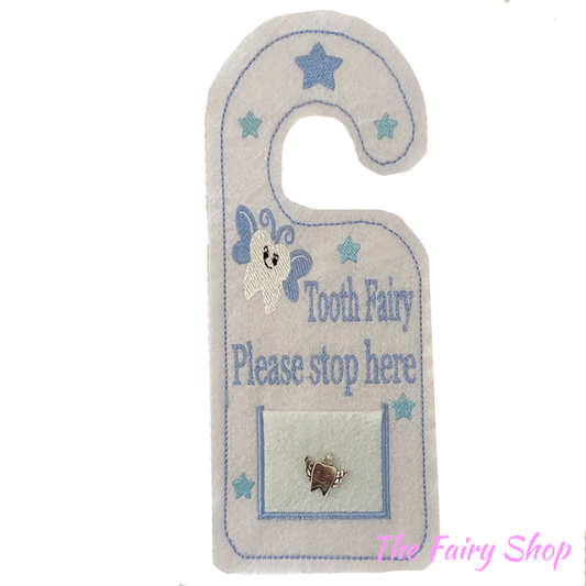 Embroidered Baby Blue Tooth Fairy Door Hanger