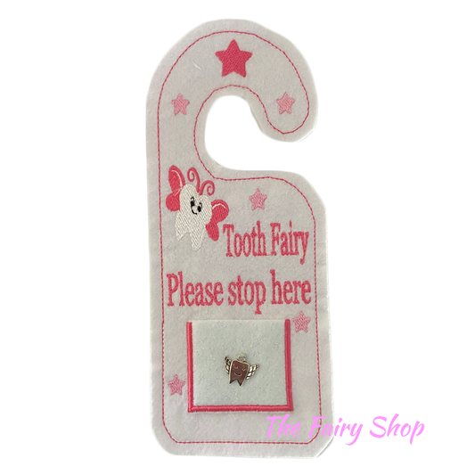 Embroidered Pink Tooth Fairy Door Hanger