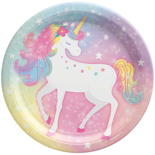 Enchanted Unicorn 23cm Round Paper Plates Pack of 8