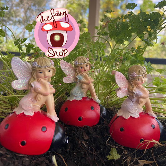 Fairy Sitting on Ladybug Figurine