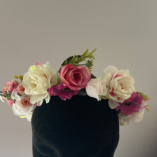 Fairy Boho Pink and Cream Floral Garland Halo
