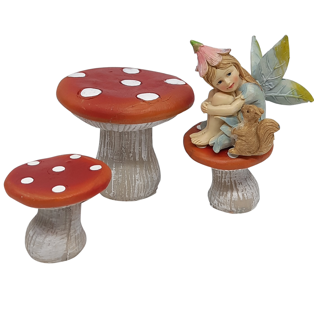 Fairy Garden Mushroom Furniture Set Table and Stools