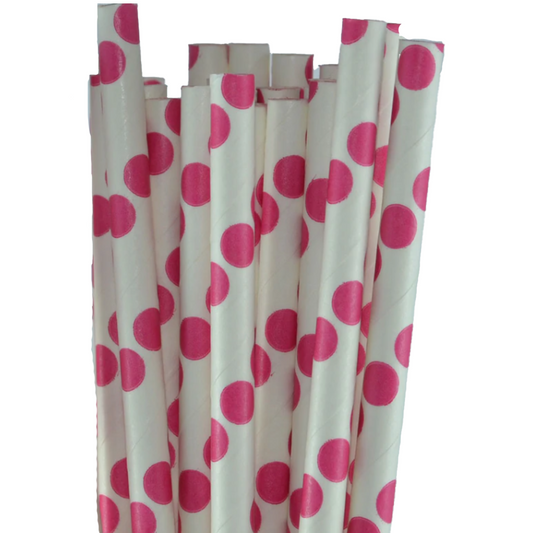 Fuchsia Polka Dot Paper Straws - Pack of 25