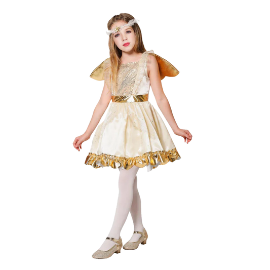 Girls Gold Angel Dress Costume