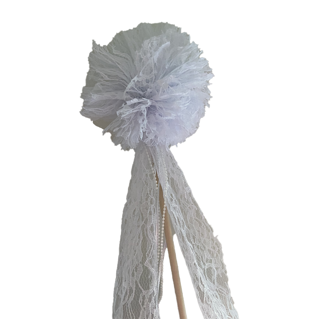 Handmade White Lace Pom Pom Fairy Wand Flower Girl