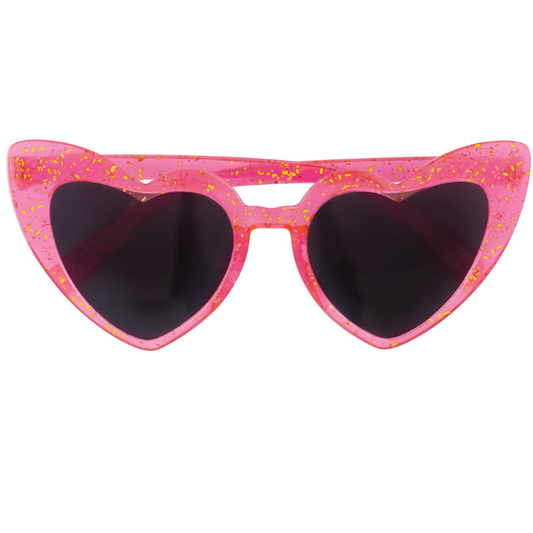 Heart Shaped Novelty Glasses - Pink With Gold Glitter - Party Favour