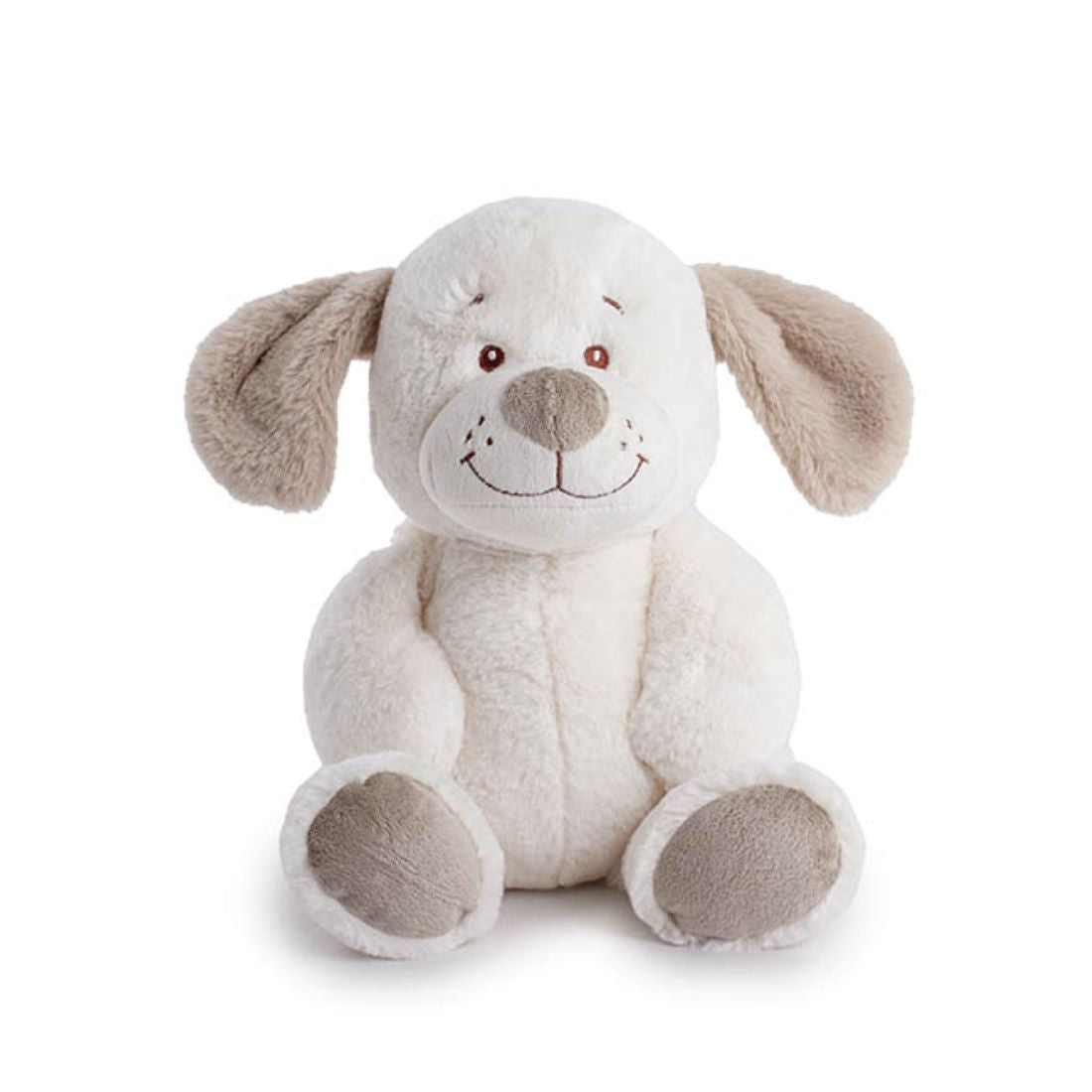 Hugo The Plush White Puppy with Floppy Brown Ears Soft Toy