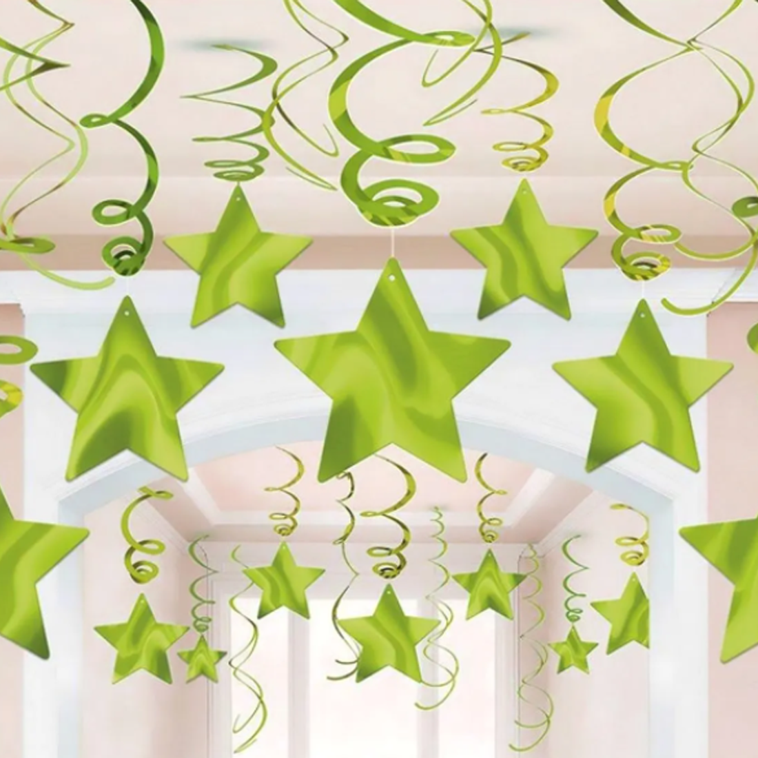 Lime Green Hanging Star Swirl Decorations