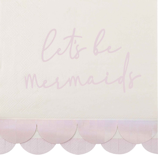 Mermaid Let's Be Mermaids Scalloped Pink Iridescent Napkins Pack of 16