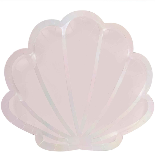 Mermaid Pink & Iridescent Shell Shaped Paper Plates 8 Pack