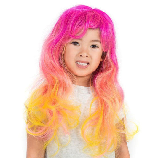 Childs Long Pink Rainbow Sunshine Fairy Wig