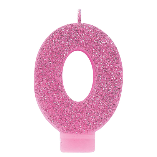 No. 0 Pink Glitter Numeral Pink Candle
