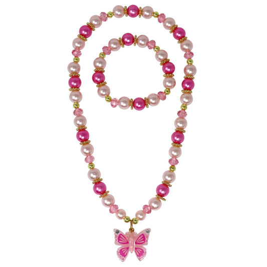 Pink Butterfly Necklace & Bracelet Set