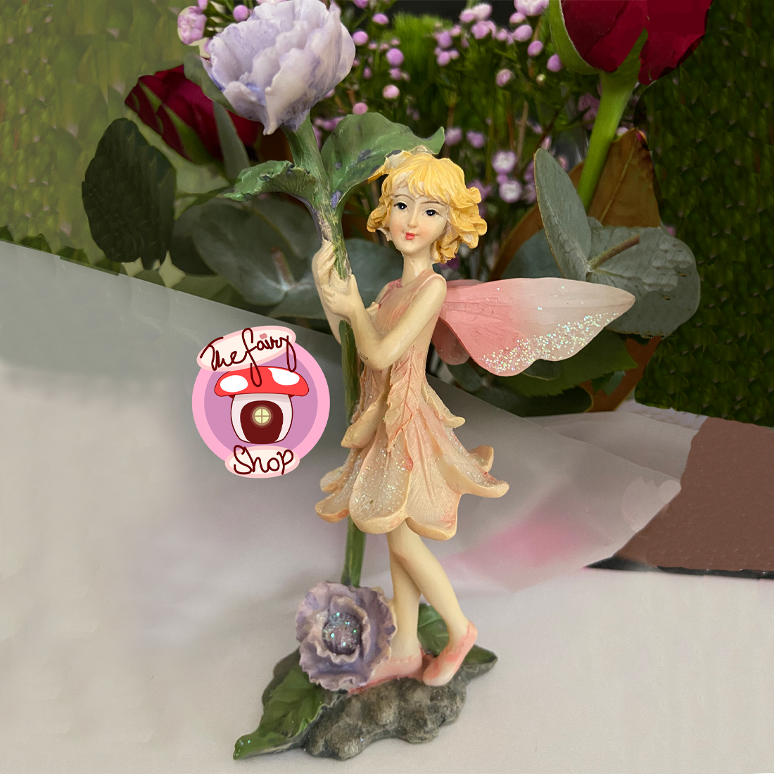 Pink Fairy with Flower Figurine