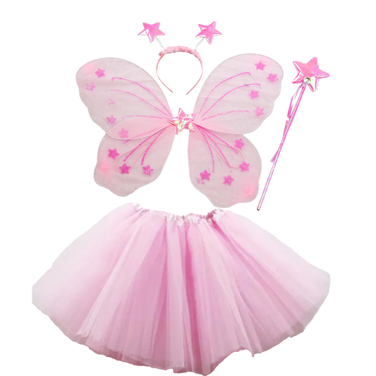 Pink Fairy Tutu Wing Wand Headband Dress Up Set