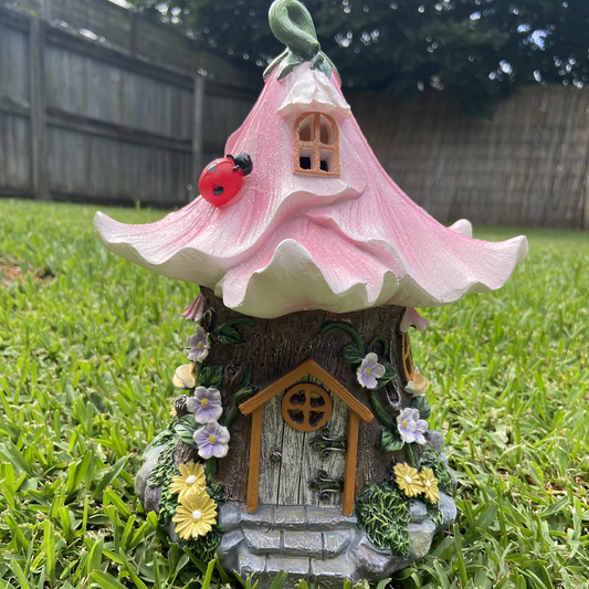 Solar Pink Flower Fairy Garden House