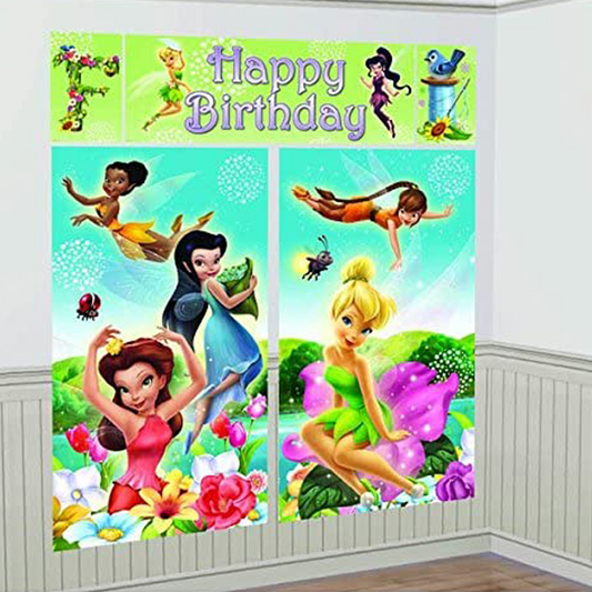 Disney Tinker Bell and her fairy friends on a scene setter happy birthday